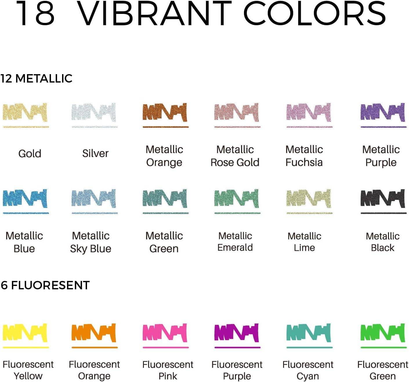 image:imageArtecho Acrylic Paint Markers 18 Colors include 12 Metallic  6 Fluorescent Colors for Stone Rock Painting Paper Pumpkin Wood Egg Canvas Ceramic Fabric leather Glass DIY Crafts12 Metallic  6 Fluorescent Colors