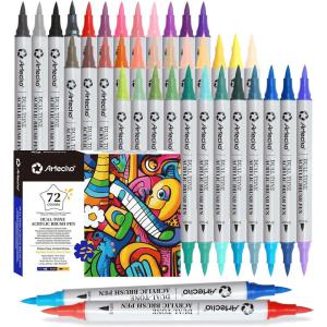 image:imageArtecho Acrylic Paint Markers 18 Colors include 12 Metallic  6 Fluorescent Colors for Stone Rock Painting Paper Pumpkin Wood Egg Canvas Ceramic Fabric leather Glass DIY Crafts72 Colors 36Pcs