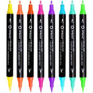 image:imageArtecho Acrylic Paint Markers 18 Colors include 12 Metallic  6 Fluorescent Colors for Stone Rock Painting Paper Pumpkin Wood Egg Canvas Ceramic Fabric leather Glass DIY Crafts8 Colors Fluorescent