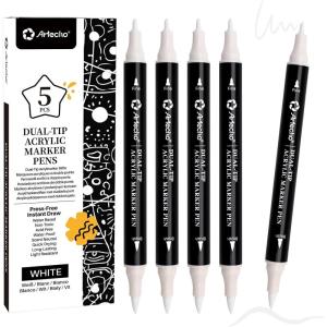 image:imageArtecho Acrylic Paint Markers 18 Colors include 12 Metallic  6 Fluorescent Colors for Stone Rock Painting Paper Pumpkin Wood Egg Canvas Ceramic Fabric leather Glass DIY Crafts5 Pcs White