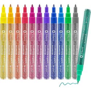 image:imageArtecho Acrylic Paint Markers 18 Colors include 12 Metallic  6 Fluorescent Colors for Stone Rock Painting Paper Pumpkin Wood Egg Canvas Ceramic Fabric leather Glass DIY Crafts12 Colors Glitter