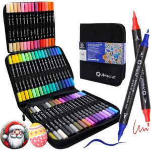 image:imageArtecho Acrylic Paint Markers 48 Colors with Bag Acrylic Paint Pens with Brush Tip and Fine Tip for Stone Rock Painting Paper Pumpkin Wood Egg Canvas Ceramic Fabric leather Glass48 Colors