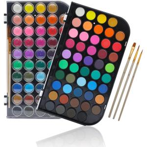 image:imageArtecho 36 Colors Watercolor Paint Set with 3 Brushes Washable Travel Design Perfect for Card Making Illustrations Painting Calligraphy48 colors