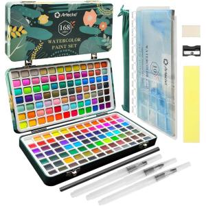 image:imageArtecho Watercolor Paint Set 100 Colors with Metallic in Portable Box Paint Kit with Watercolor Papers and Brushes Water Color Set for Beginners amp Professionals168 Colors