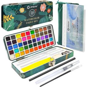 image:imageArtecho Watercolor Paint Set 100 Colors with Metallic in Portable Box Paint Kit with Watercolor Papers and Brushes Water Color Set for Beginners amp Professionals50 Colors