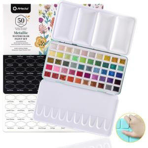 image:imageArtecho Watercolor Paint Set 100 Colors with Metallic in Portable Box Paint Kit with Watercolor Papers and Brushes Water Color Set for Beginners amp Professionals50 Colors Metallic