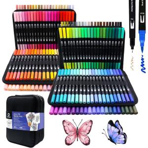 image:imageArtecho 120 Colors Markers for Adult Coloring Books Dual Tip Markers for School Fine and Brush Tip for Adults Coloring Books Calligraphy Drawing Sketching168 colors with bag
