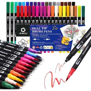 image:imageArtecho 120 Colors Markers for Adult Coloring Books Dual Tip Markers for School Fine and Brush Tip for Adults Coloring Books Calligraphy Drawing Sketching36 colors