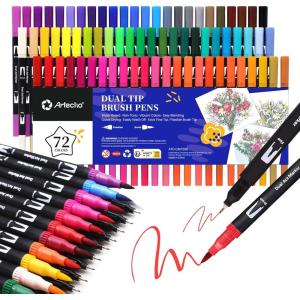 image:imageArtecho 120 Colors Markers for Adult Coloring Books Dual Tip Markers for School Fine and Brush Tip for Adults Coloring Books Calligraphy Drawing Sketching72 colors