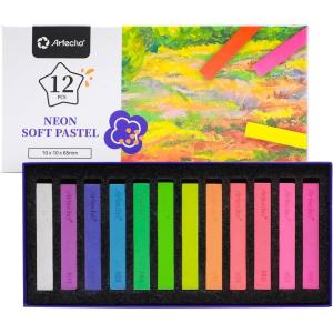 image:imageArtecho 50pcs Soft Pastels 48 Colors Including 4 Fluorescent Colors Extra Free Black amp White Square Chalk for Drawing Blending Layering Shading Pastels Art Supplies12 neon colors long