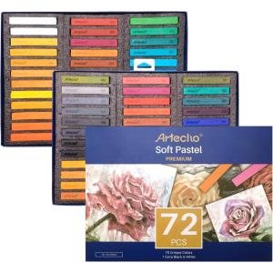 image:imageArtecho 50pcs Soft Pastels 48 Colors Including 4 Fluorescent Colors Extra Free Black amp White Square Chalk for Drawing Blending Layering Shading Pastels Art Supplies70 colors long