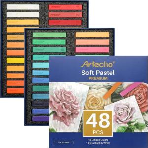 image:imageArtecho 50pcs Soft Pastels 48 Colors Including 4 Fluorescent Colors Extra Free Black amp White Square Chalk for Drawing Blending Layering Shading Pastels Art Supplies48 colors long