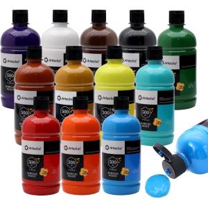 image:imageArtecho Black Acrylic Paint  Large Bottle 500ml  17oz Craft Paint for Canvas Rocks Wood Fabric Ceramic NonToxic12 colors