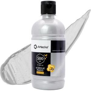 image:imageArtecho Black Acrylic Paint  Large Bottle 500ml  17oz Craft Paint for Canvas Rocks Wood Fabric Ceramic NonToxicSilver