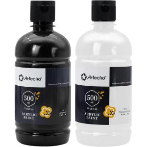 image:imageArtecho Black Acrylic Paint  Large Bottle 500ml  17oz Craft Paint for Canvas Rocks Wood Fabric Ceramic NonToxicWhite and Black