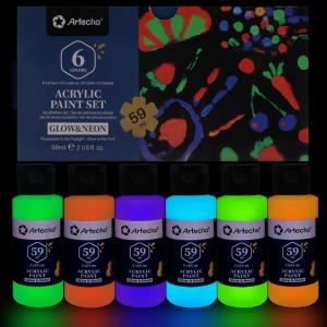 image:imageArtecho Neon Acrylic Paint 6 Colors 59 ml  2 oz Acrylic Paint for Decoration Supplies for Canvas Rock WoodGlowNeon6 colors
