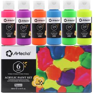 image:imageArtecho Neon Acrylic Paint 6 Colors 59 ml  2 oz Acrylic Paint for Decoration Supplies for Canvas Rock WoodNeon6 colors