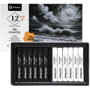 image:imageArtecho Oil Pastels Set of 48 Colors Soft Oil Pastels for Art Painting Drawing Blending Art Supplies for Artists Beginners Students Teachers 10 x 70 mmWhite and Black