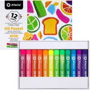 image:imageArtecho Oil Pastels Set of 50 Colors 8 x 60 mm Soft Oil Pastels for Art Painting Drawing Blending Art Supplies for Artists Teachers12 Neon Colors