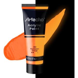 image:imageArtecho Red Acrylic Paint Crimson Red Paint 120ml  405oz Tubes Art Craft Paints for Canvas Rock Stone Wood Fabric Art SuppliesGlowNeonOrange