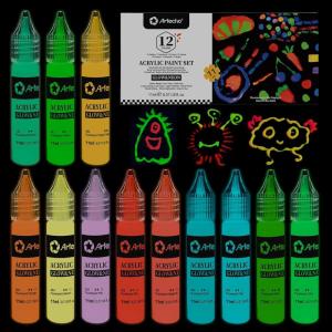 image:imageArtecho Glow in the Dark Paint 18 Colors 11 ml  037 oz Acrylic Paint for Decoration Supplies for Canvas Rock Wood12 colors
