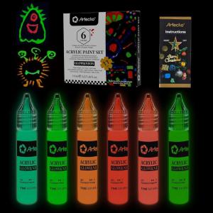 image:imageArtecho Glow in the Dark Paint 18 Colors 11 ml  037 oz Acrylic Paint for Decoration Supplies for Canvas Rock Wood6 colors