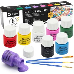 image:imageArtecho White Fabric Paint 250 ml  845 oz Permanent Clothing Paint for DIY TShirts Tote Bags amp Canvas Washable amp Flexible Textile Paint8 colors