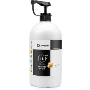 image:imageArtecho Sap Green Acrylic Paint 1000ml 338 fl oz with Pump Dispenser  High Pigment for Exceptional Coverage Large Bottle Craft Paint for Canvas Wood Rocks Fabric Ceramic  NonToxicWhite