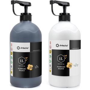image:imageArtecho Sap Green Acrylic Paint 1000ml 338 fl oz with Pump Dispenser  High Pigment for Exceptional Coverage Large Bottle Craft Paint for Canvas Wood Rocks Fabric Ceramic  NonToxicWhite and Black