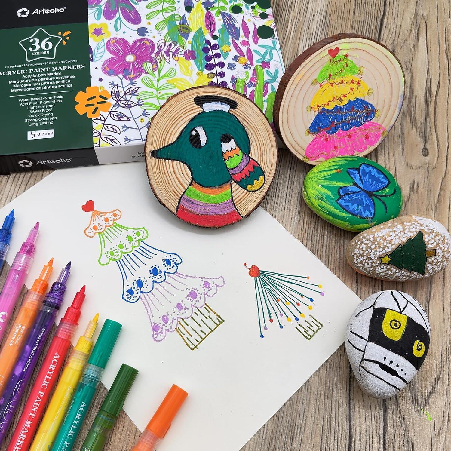 image:imageArtecho Acrylic Paint Markers 36 Colors 07mm Extra Fine Tip Paint Pens for Rock Painting Ceramic Fabric Canvas Wood Glass Art Supplies