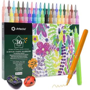 image:imageArtecho Acrylic Paint Markers 36 Colors 07mm Extra Fine Tip Paint Pens for Rock Painting Ceramic Fabric Canvas Wood Glass Art Supplies