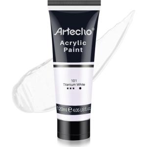 image:imageArtecho Professional Acrylic Paint Set 20 Primary Colors 120ml  405oz Tubes Art Craft Paints for Canvas Rock Stone Wood Fabric Art SuppliesTitanium White