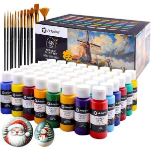 image:imageArtecho 48 Colors Acrylic Paint Set 2oz59ml with 12 Brushes Craft Paints for Canvas Wood Rock Painting amp Fabric Rich Pigment Non Toxic Art Supplies for Artists amp Beginners2oz48colors