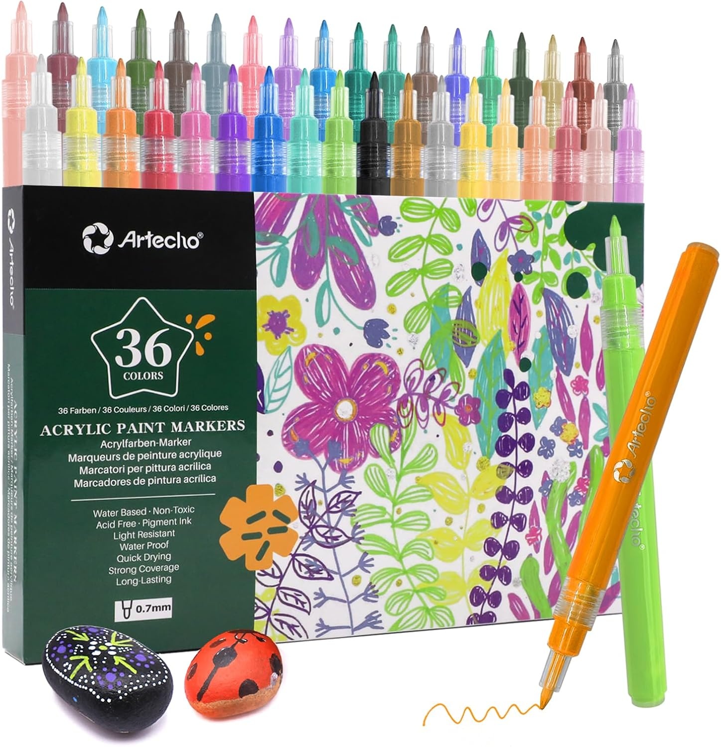 image:imageArtecho Acrylic Paint Markers 60 Colors with Brush Tip and Fine Tip and Acrylic Paint Markers 36 Colors 07mm Extra Fine Tip