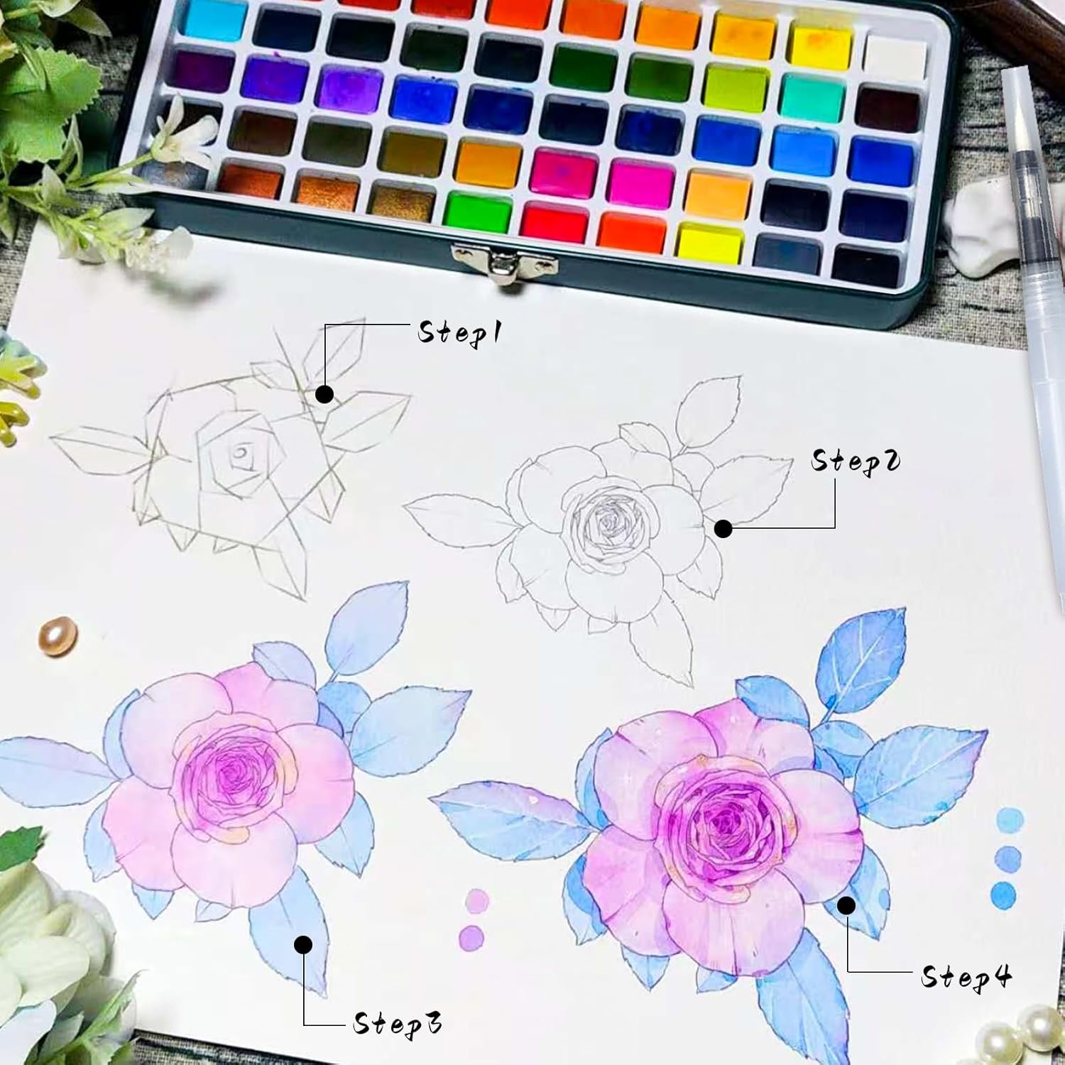 image:imageArtecho Watercolor Paint Set 72 Colors Travel Watercolor Set with Watercolor Papers and Brushes Ideal for Amateur Hobbyists Painting Lovers and Artists100 Colors