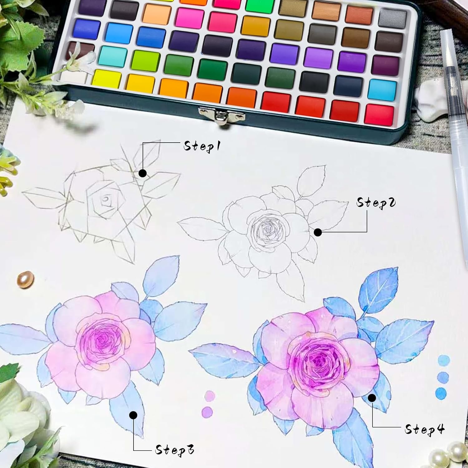 image:imageArtecho Watercolor Paint Set 72 Colors Travel Watercolor Set with Watercolor Papers and Brushes Ideal for Amateur Hobbyists Painting Lovers and Artists128 Colors