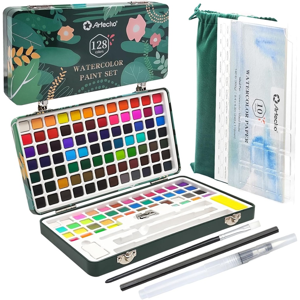 image:imageArtecho Watercolor Paint Set 72 Colors Travel Watercolor Set with Watercolor Papers and Brushes Ideal for Amateur Hobbyists Painting Lovers and Artists128 Colors