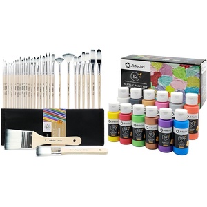 image:imageArtecho 12 Metallic Colors Acrylic Paint Set amp 32 PCS Paint Brushes for Acrylic Painting