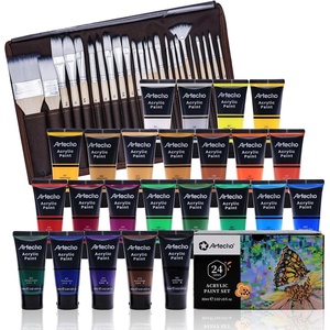 image:imageArtecho 24 PCS Paint Brushes amp Professional Acrylic Paint Set 24 Basic Colors Tubes 60ml  202oz