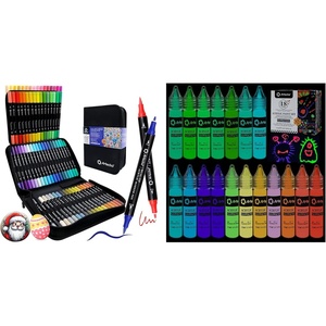 image:imageArtecho Acrylic Paint Markers 72 Colors with Bag amp Glow in the Dark Acrylic Paint Set  18 Colors x 11ml 037oz