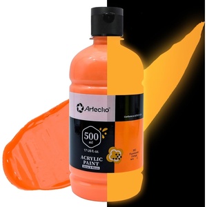 image:imageArtecho Neutral Glow in the Dark Acrylic Paint 500ml  17oz Large Bottle  Semi Glossy Finish High Pigment Rich Color Craft Paint for Canvas Rocks Wood Fabric Ceramic NonToxicGlowNeonOrange