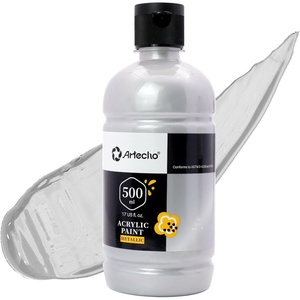 image:imageArtecho Neutral Glow in the Dark Acrylic Paint 500ml  17oz Large Bottle  Semi Glossy Finish High Pigment Rich Color Craft Paint for Canvas Rocks Wood Fabric Ceramic NonToxicSilver