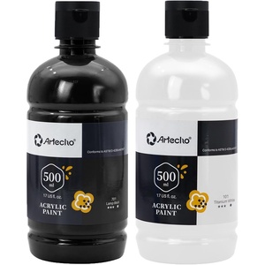 image:imageArtecho Neutral Glow in the Dark Acrylic Paint 500ml  17oz Large Bottle  Semi Glossy Finish High Pigment Rich Color Craft Paint for Canvas Rocks Wood Fabric Ceramic NonToxicWhite and Black