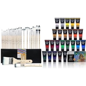 image:imageArtecho Professional Acrylic Paint Set 24 Basic Colors Tubes 60ml  202oz amp 32 PCS Paint Brushes
