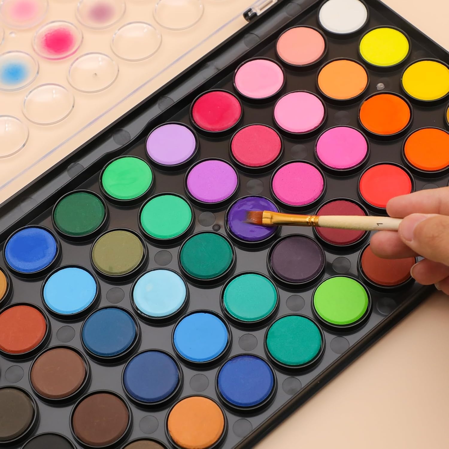 image:imageArtecho 48 Colors 5 Packs Watercolor Paint Set Portable Travel Watercolor Cake Kit with 3 Brushes EasyClean Washable Paint for Card Making Illustrations Painting Calligraphy48 colors