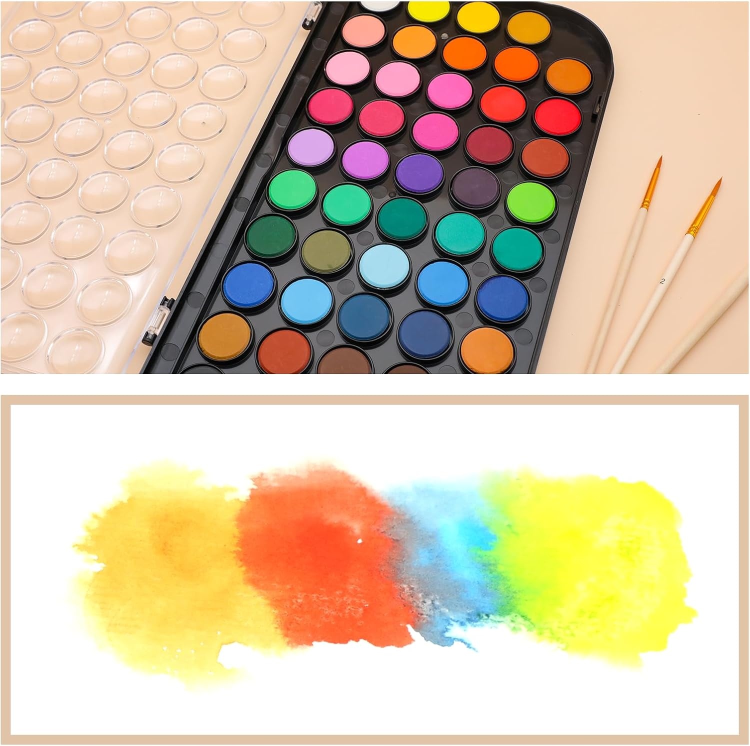 image:imageArtecho 48 Colors 5 Packs Watercolor Paint Set Portable Travel Watercolor Cake Kit with 3 Brushes EasyClean Washable Paint for Card Making Illustrations Painting Calligraphy48 colors