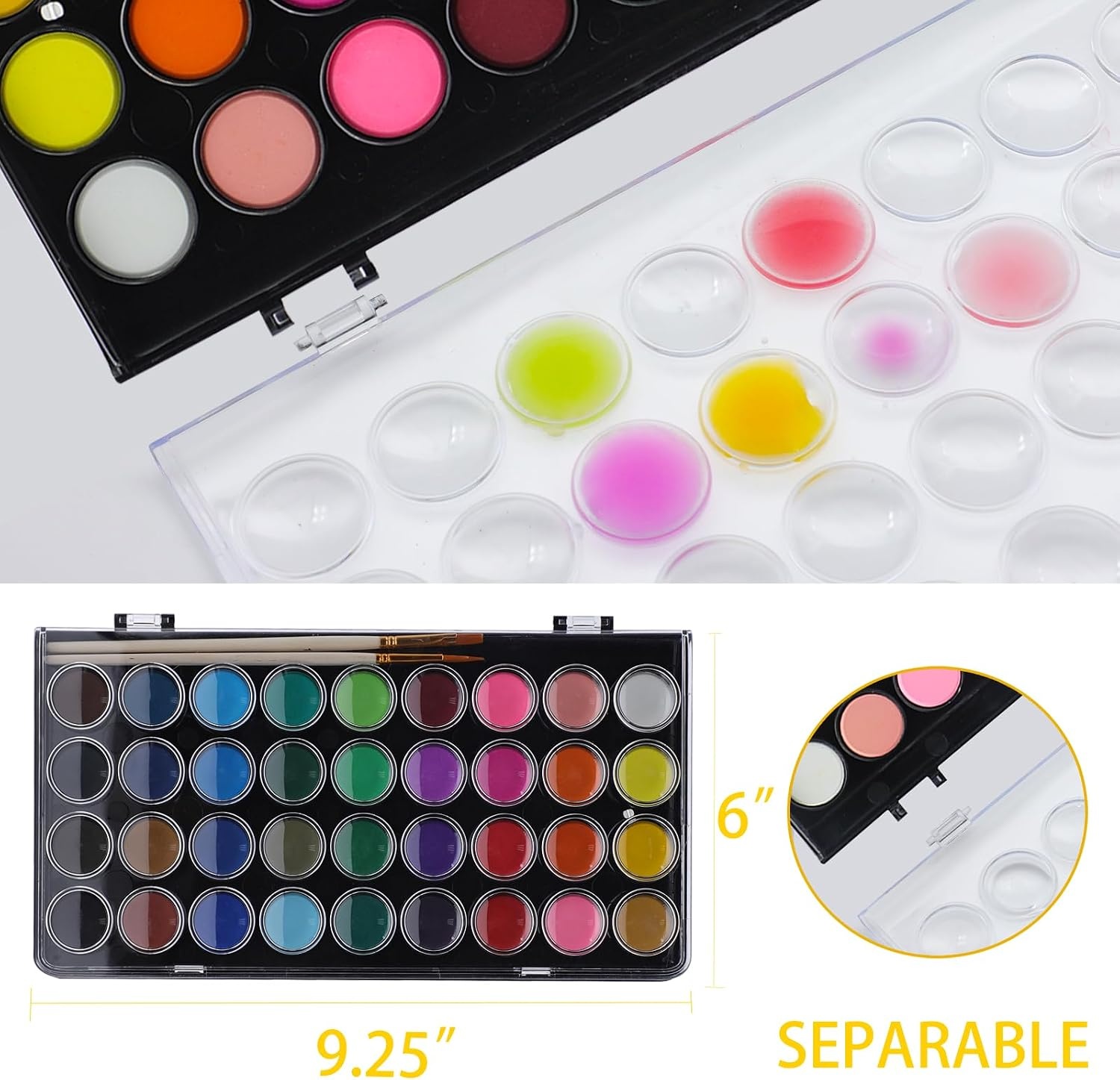 image:imageArtecho 48 Colors 5 Packs Watercolor Paint Set Portable Travel Watercolor Cake Kit with 3 Brushes EasyClean Washable Paint for Card Making Illustrations Painting Calligraphy36 colors