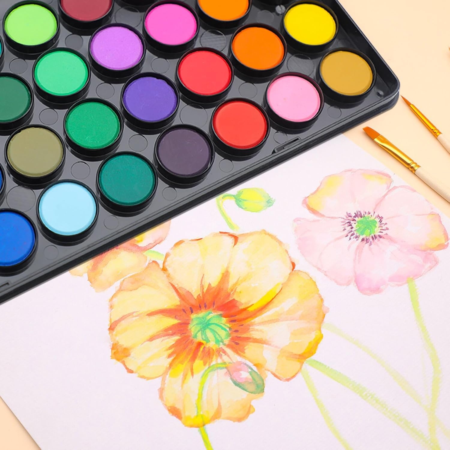 image:imageArtecho 48 Colors 5 Packs Watercolor Paint Set Portable Travel Watercolor Cake Kit with 3 Brushes EasyClean Washable Paint for Card Making Illustrations Painting Calligraphy36 colors